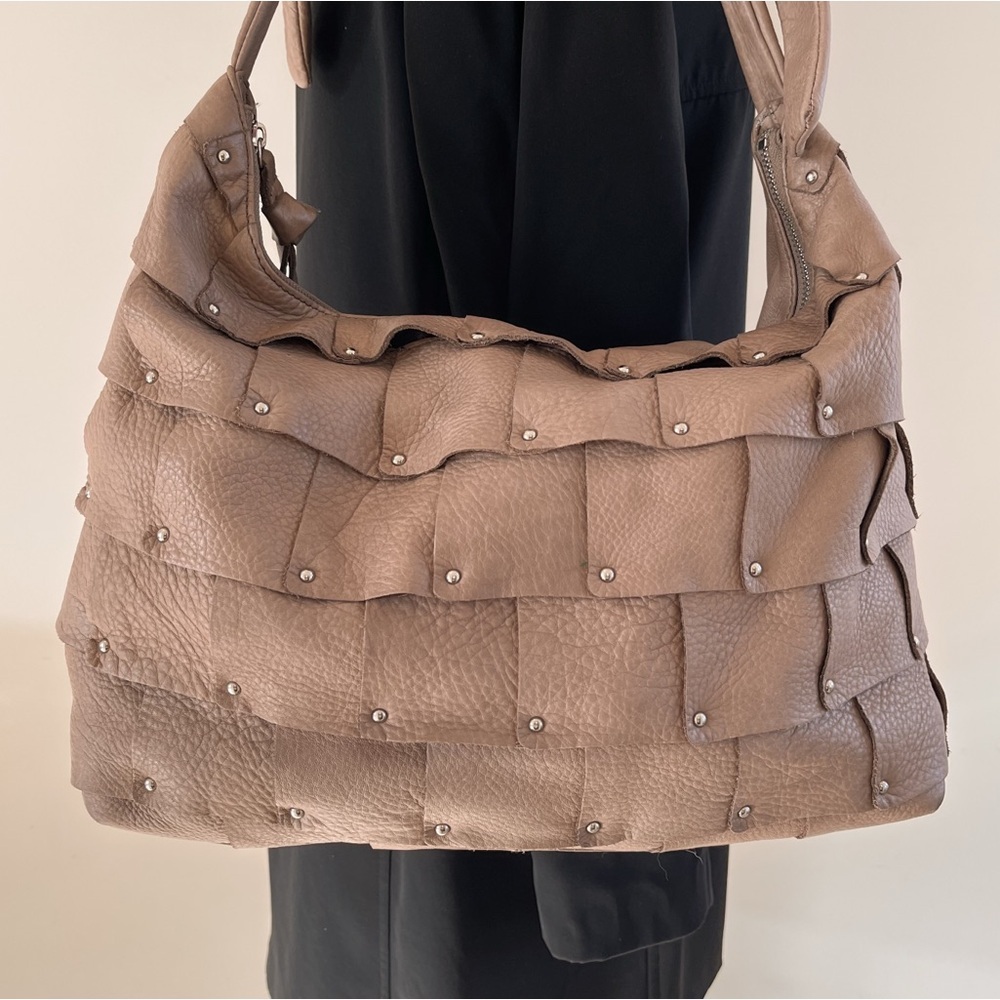 B. Makowsky Large Slouchy Boho Leather Light Brown Hobo Bag - Picture 2 of 16